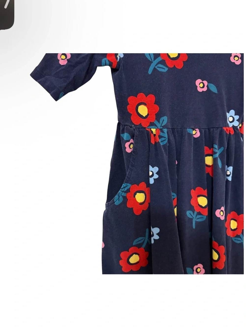 4/$25 Hanna Andersson Flower Twirl Dress Girls Size 6-7 Navy Red Pockets READ